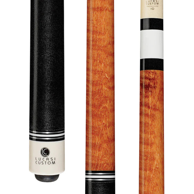 Lucasi Custom Antique Stained Curly Maple Pool Cue with Black Linen Wrap by Cue & Case