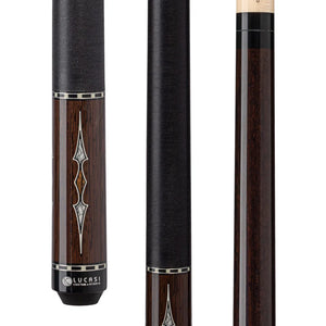 Lucasi Custom Black Palm Pool Cue with Bocote and White Inlays by Cue & Case