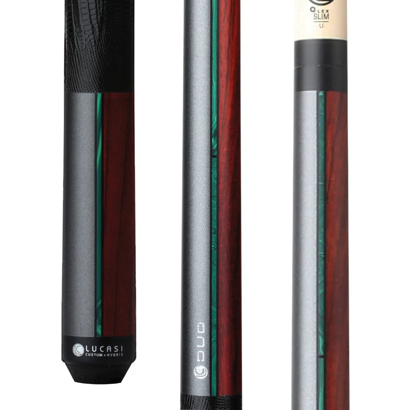 Lucasi Custom Duo Gunmetal and Zebrawood Pool Cue with Embossed Leather Wrap by Cue & Case