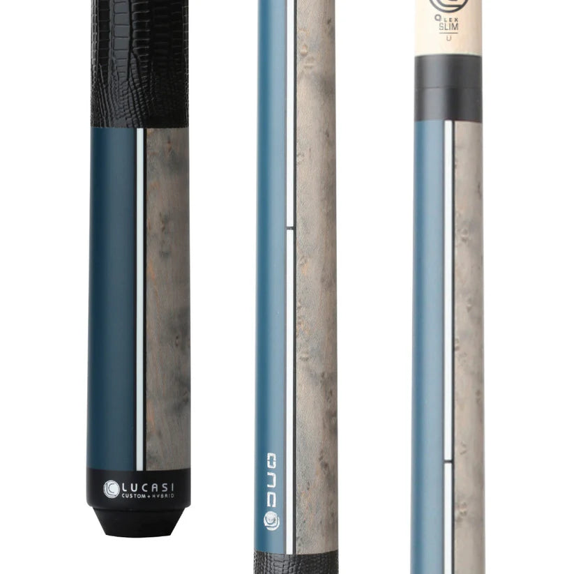 Lucasi Custom Duo Midnight Blue and Grey Pool Cue with Leather Wrap by Cue & Case