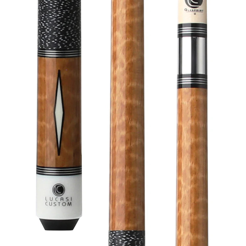 Lucasi Custom Exotic Apitong Pool Cue with Black and White Linen Wrap by Cue & Case