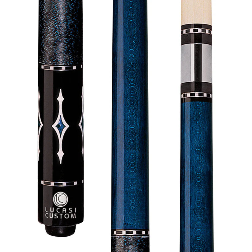 Lucasi Custom Luminous Blue Pool Cue with Black and Blue Linen Wrap by Cue & Case