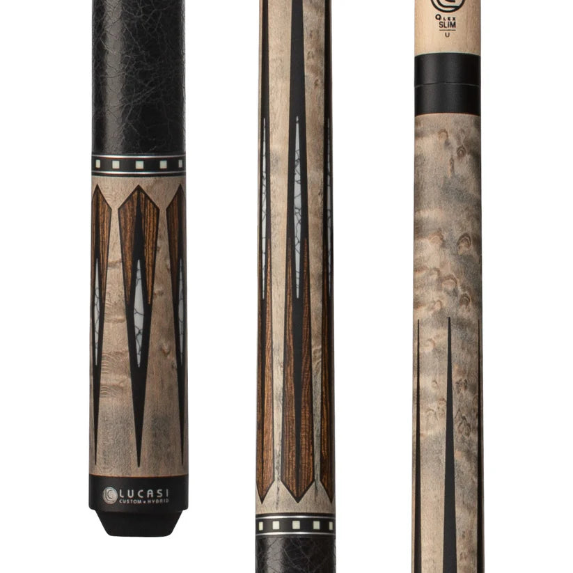 Lucasi Custom Matte Grey Pool Cue with Bocote and White Inlays by Cue & Case