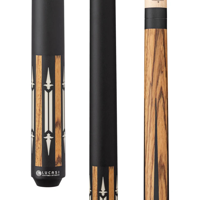 Lucasi Custom Matte Zebrawood Pool Cue with Black and White Inlays by Cue & Case