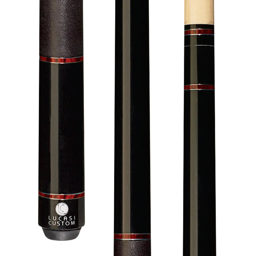 Lucasi Custom Midnight Black Pool Cue with Exotic Cocobolo and Black Linen Wrap by Cue & Case