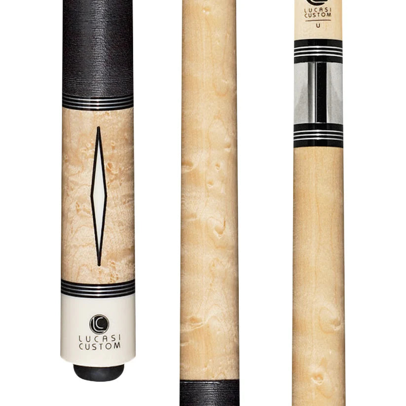 Lucasi Custom Natural Diamond Series Pool Cue with Black and White Linen Wrap by Cue & Case