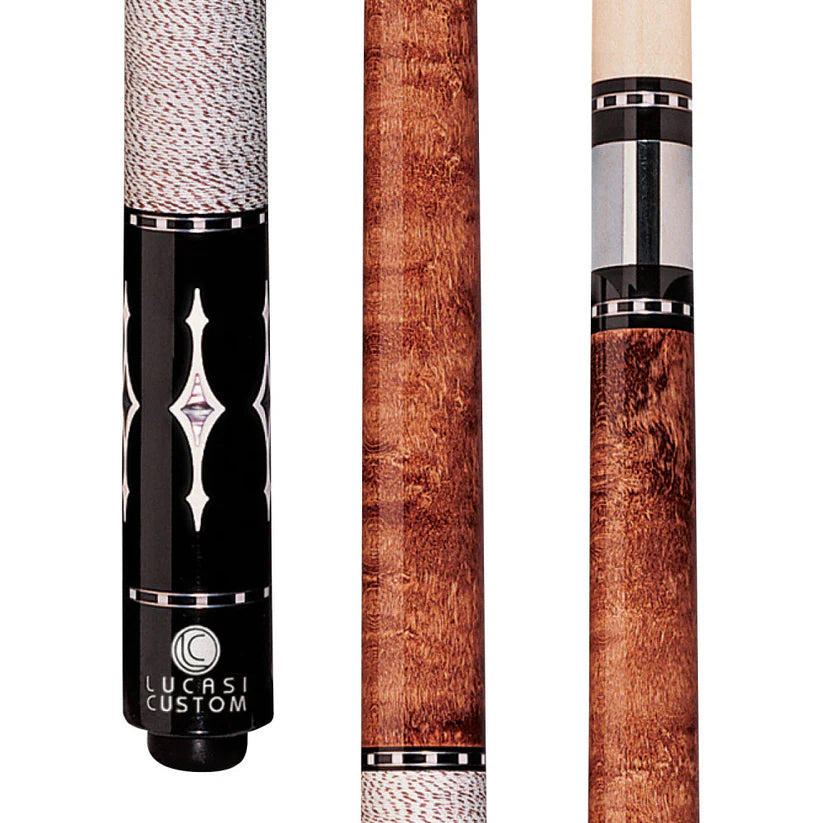 Lucasi Custom Walnut Pool Cue with White and Brown Linen Wrap by Cue & Case