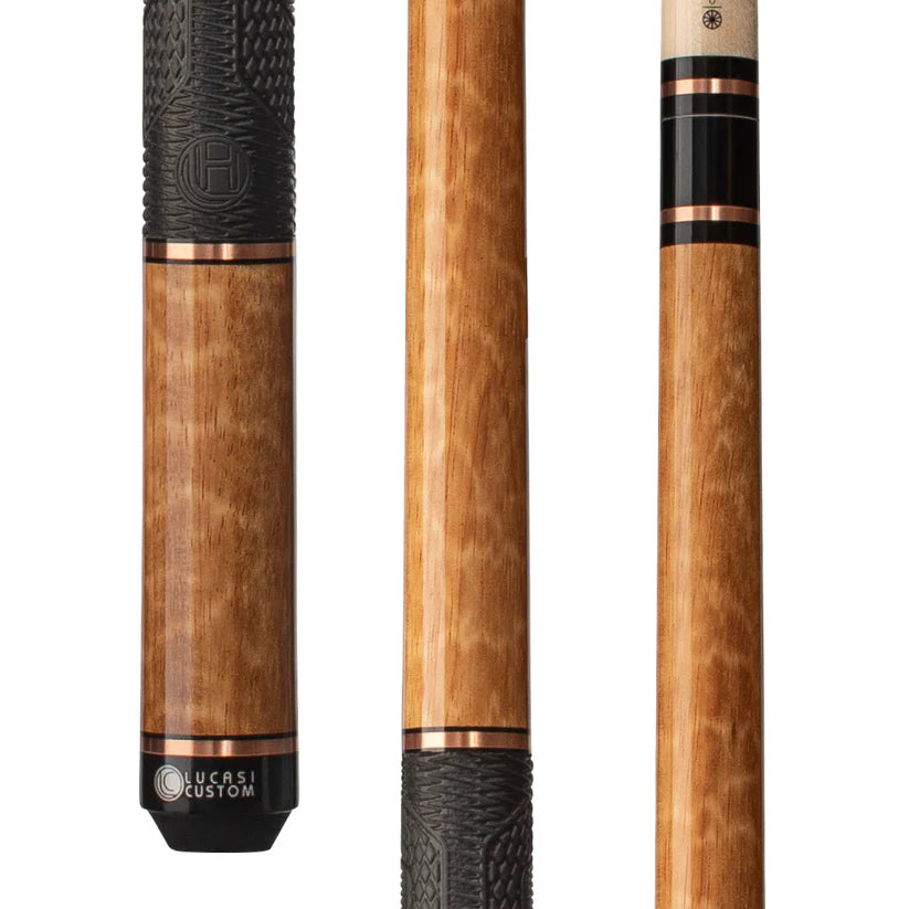 Lucasi Hybrid Pool Cue in Apitong Wood with Rose Gold Rings and Fusion G5 Grip by Cue & Case