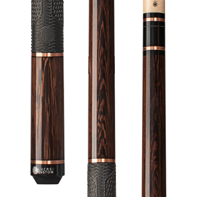 Lucasi Hybrid Pool Cue in Black Palm with Rose Gold Rings and Fusion G5 Grip by Cue & Case