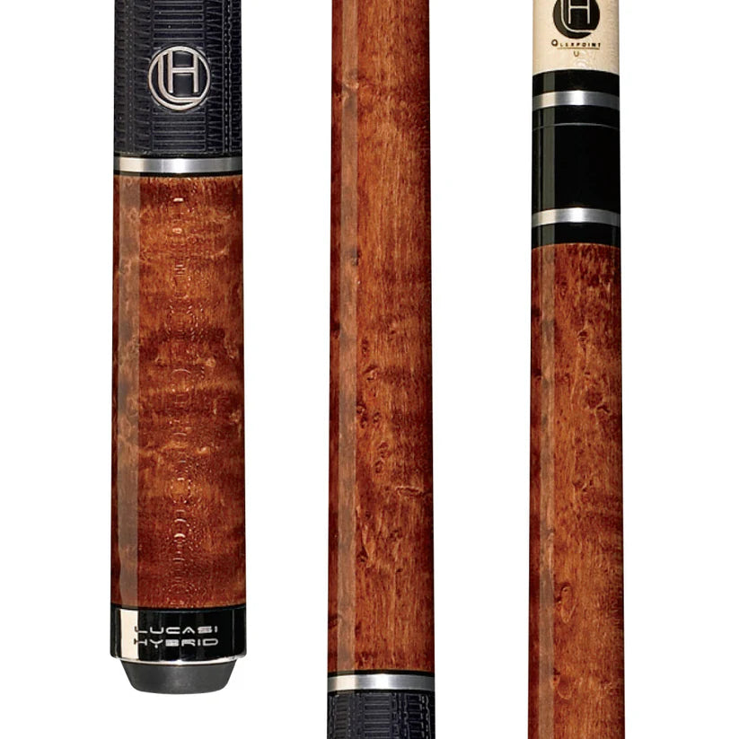 Lucasi Hybrid Pool Cue in Brazilian Birdseye Maple with Silver Rings and G5 Grip by Cue & Case