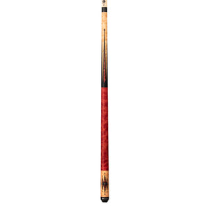 Lucasi Hybrid Pool Cue in Light Coffee Birdseye Maple with Red Jasper and Leather Wrap by Cue & Case