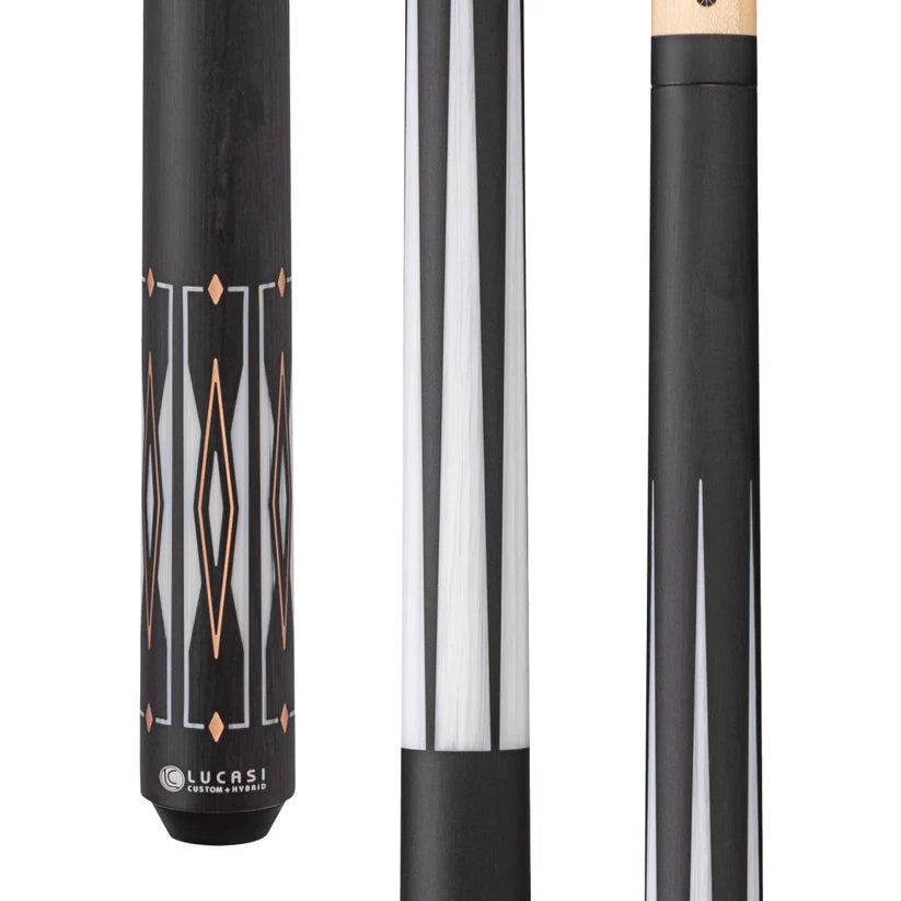 Lucasi Hybrid Pool Cue in Matte Charcoal with Imitation Bone and Rose Gold Inlays by Cue & Case