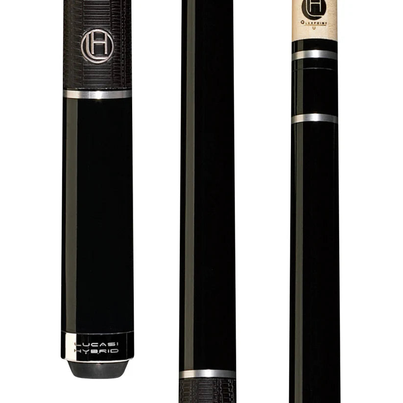 Lucasi Hybrid Midnight Black Pool Cue with Silver Rings and G5 Grip by Cue & Case