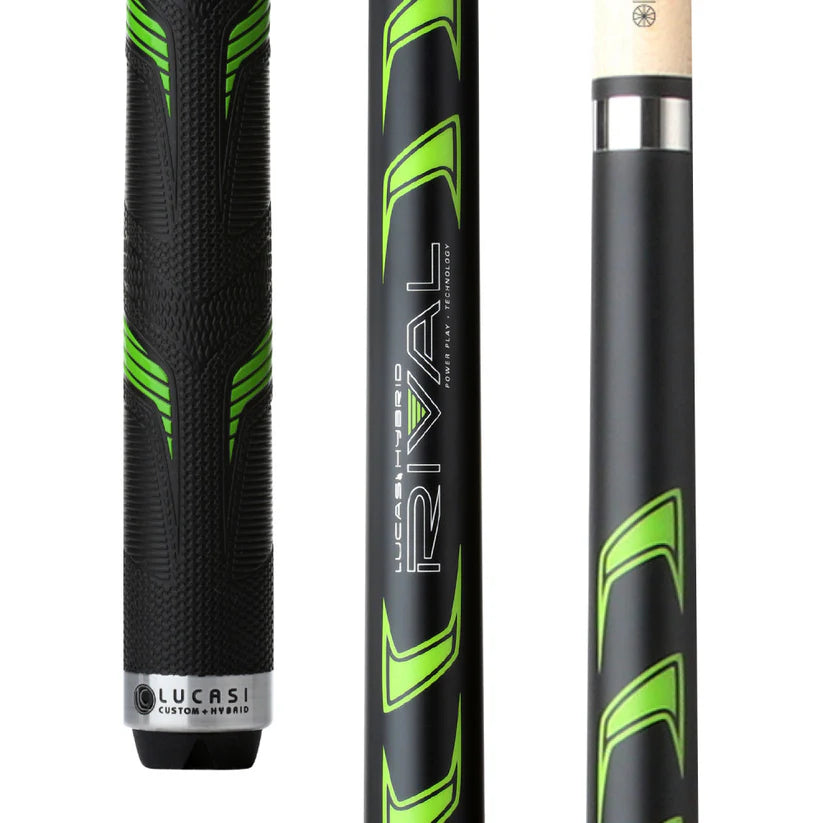 Lucasi Hybrid Rival Pool Cue in Matte Black & Metallic Green with G5 Grip by Cue & Case