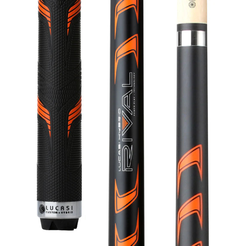 Lucasi Hybrid Rival Pool Cue in Matte Black & Metallic Orange with G5 Grip by Cue & Case