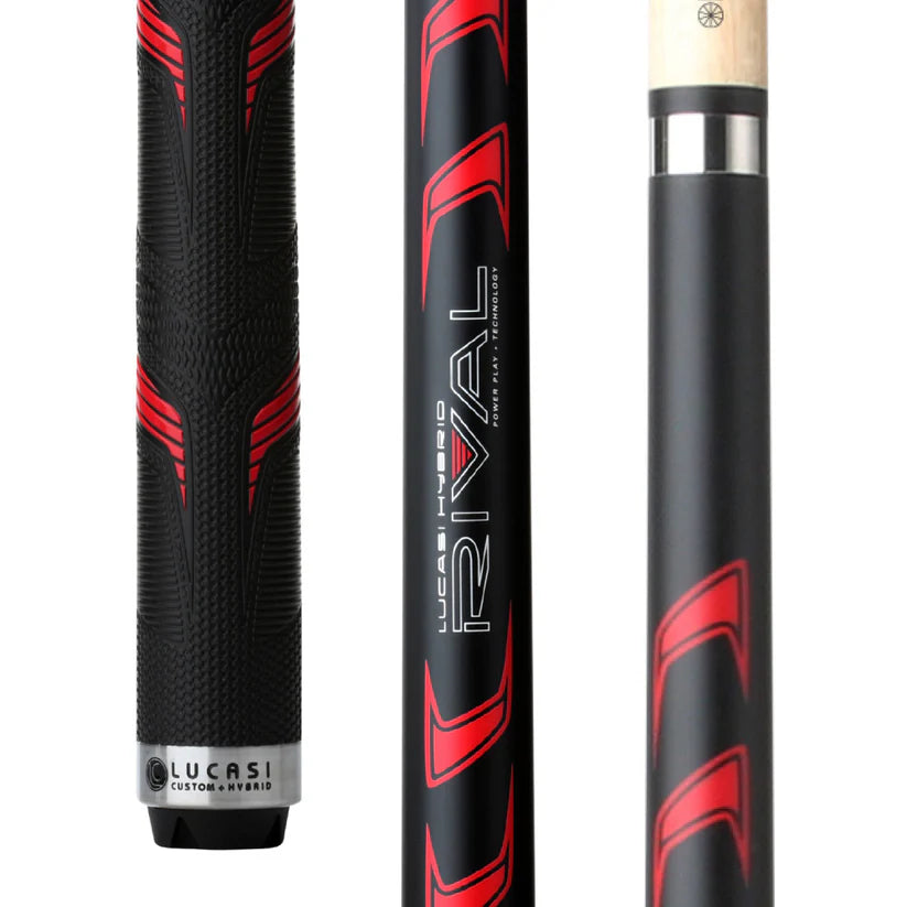 Lucasi Hybrid Rival Pool Cue in Matte Black & Metallic Red with G5 Grip by Cue & Case