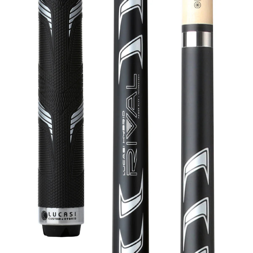 Lucasi Hybrid Rival Pool Cue in Matte Black & Metallic Silver with G5 Grip by Cue & Case