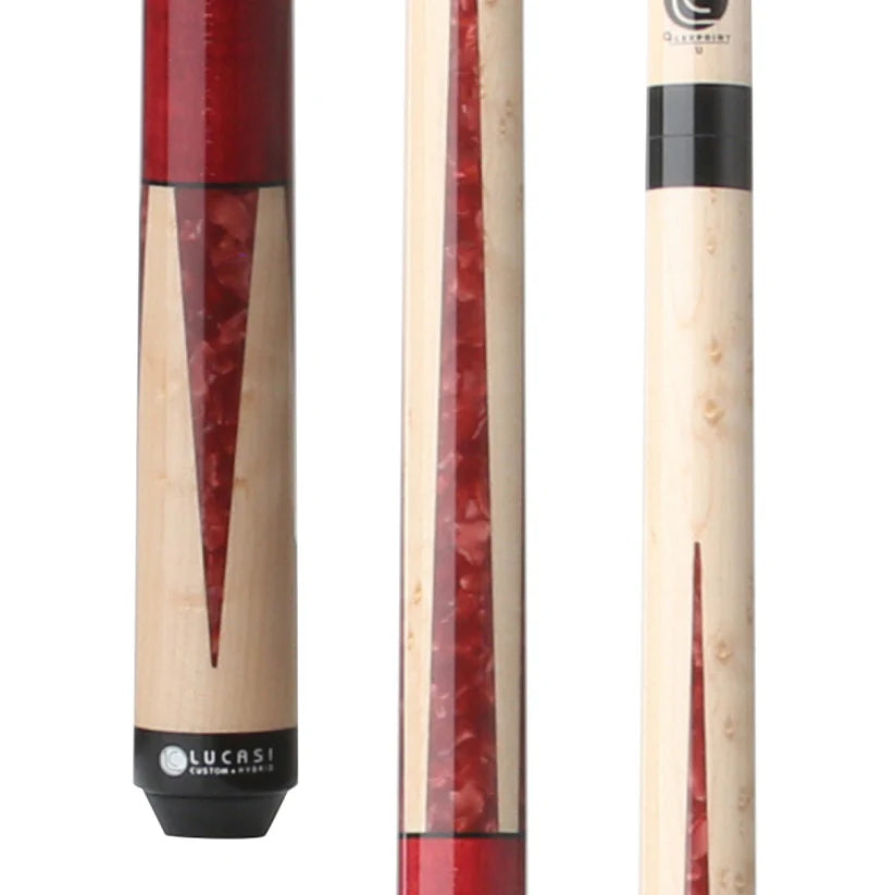 Lucasi LUX47 Pool Cue – Natural Birdseye Maple with Red Jasper Inlays by Cue & Case