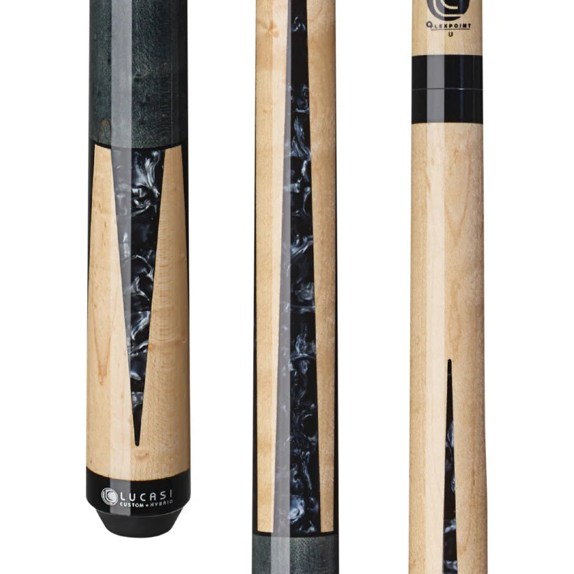 Lucasi LUX48 Pool Cue – Natural Birdseye Maple with Black Galaxy Inlays by Cue & Case