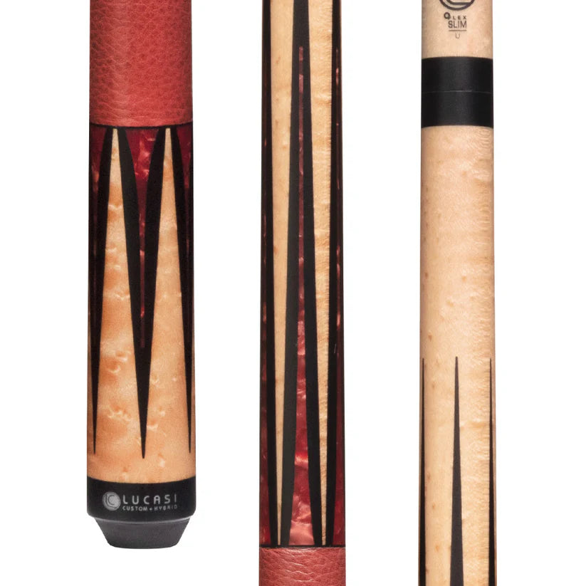 Lucasi LUX53 Pool Cue – Light Coffee Maple with Red Leather Wrap by Cue & Case