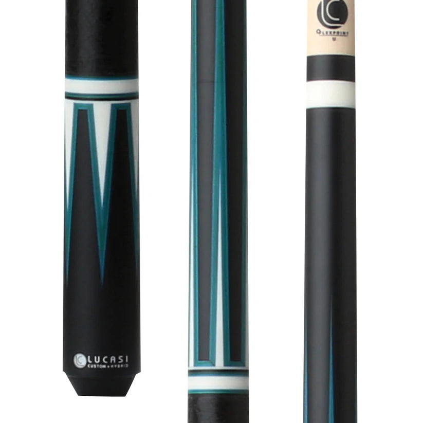 Lucasi LUX56 Pool Cue – Midnight Black with Green Veneer Points by Cue & Case