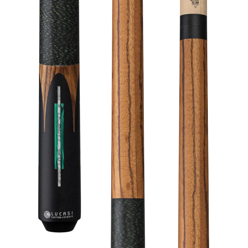 Lucasi LUX60 Pool Cue – Exotic Zebrawood with Malachite and White Inlays by Cue & Case