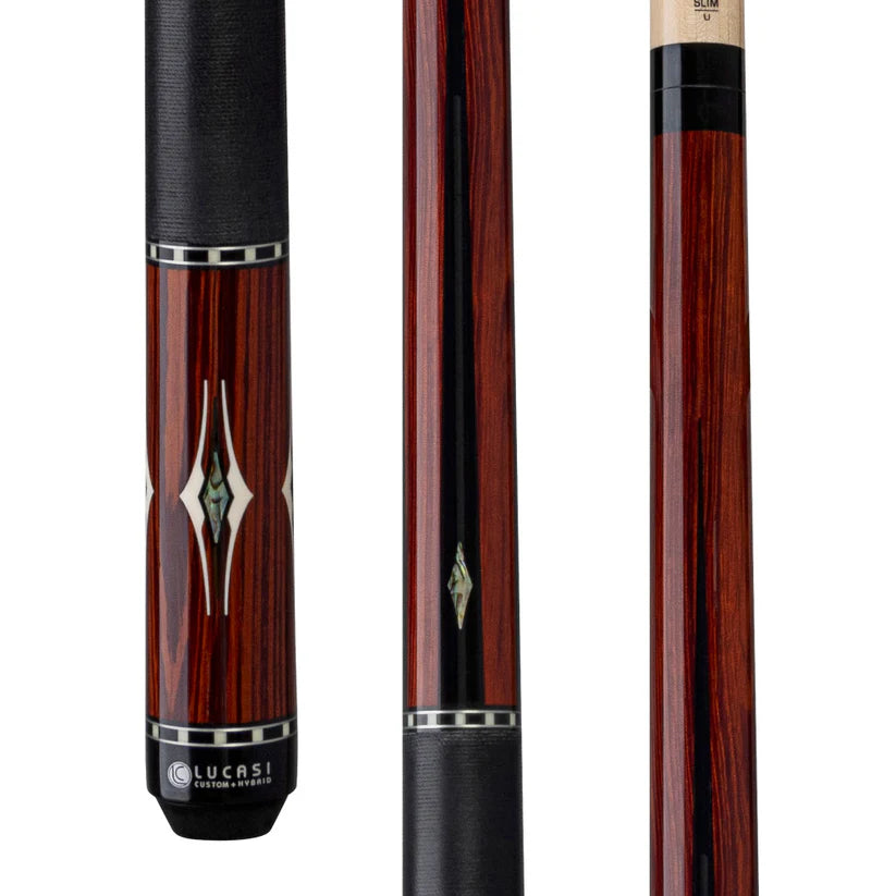 Lucasi LUX62 Pool Cue – Exotic Rengas with Mother-of-Pearl Inlays by Cue & Case