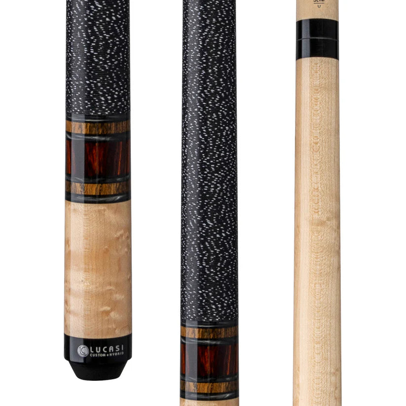 Lucasi LUX65 Pool Cue – Natural Birdseye Maple with Bocote and Cocobolo Rings by Cue & Case