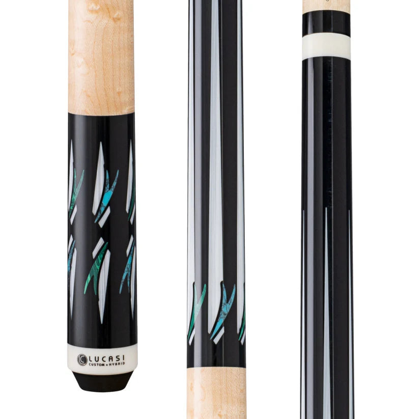 Lucasi LUX68 Pool Cue – Midnight Black with Blue and Malachite Inlays by Cue & Case