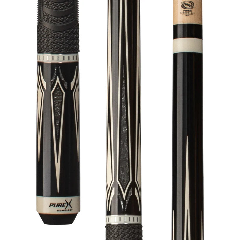 Pure X Black Pool Cue w/ Silver Crush Design and MZ Grip