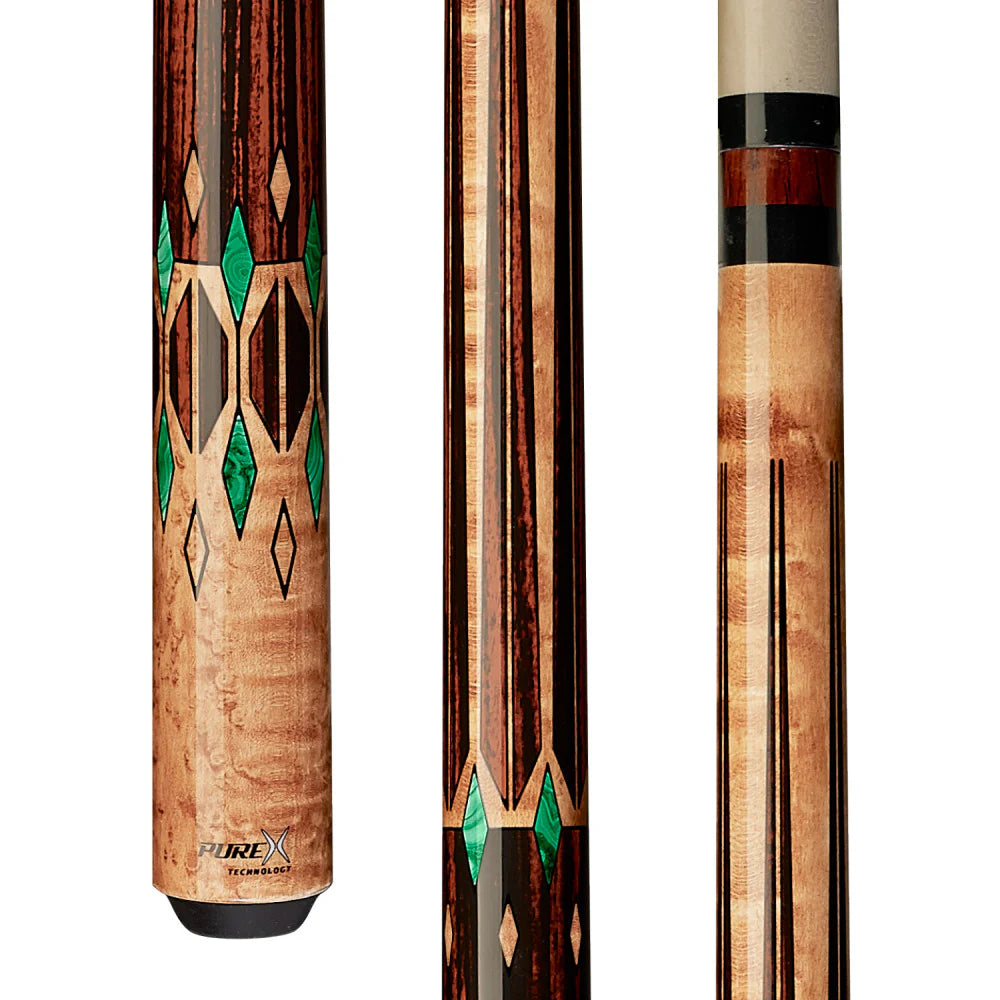 Pure X Golden Birdseye Maple/Cocobolo & Green Malachite Wrapless Pool Cue