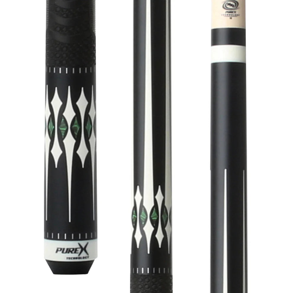 Pure X Matte Black/Imitation Bone & Green Malachite Pool Cue w/ MZ Grip