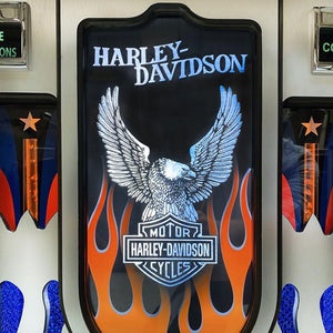 ROCK-OLA BUBBLER HARLEY-DAVIDSON FLAMES CD JUKEBOX BRUSHED ALUMINUM